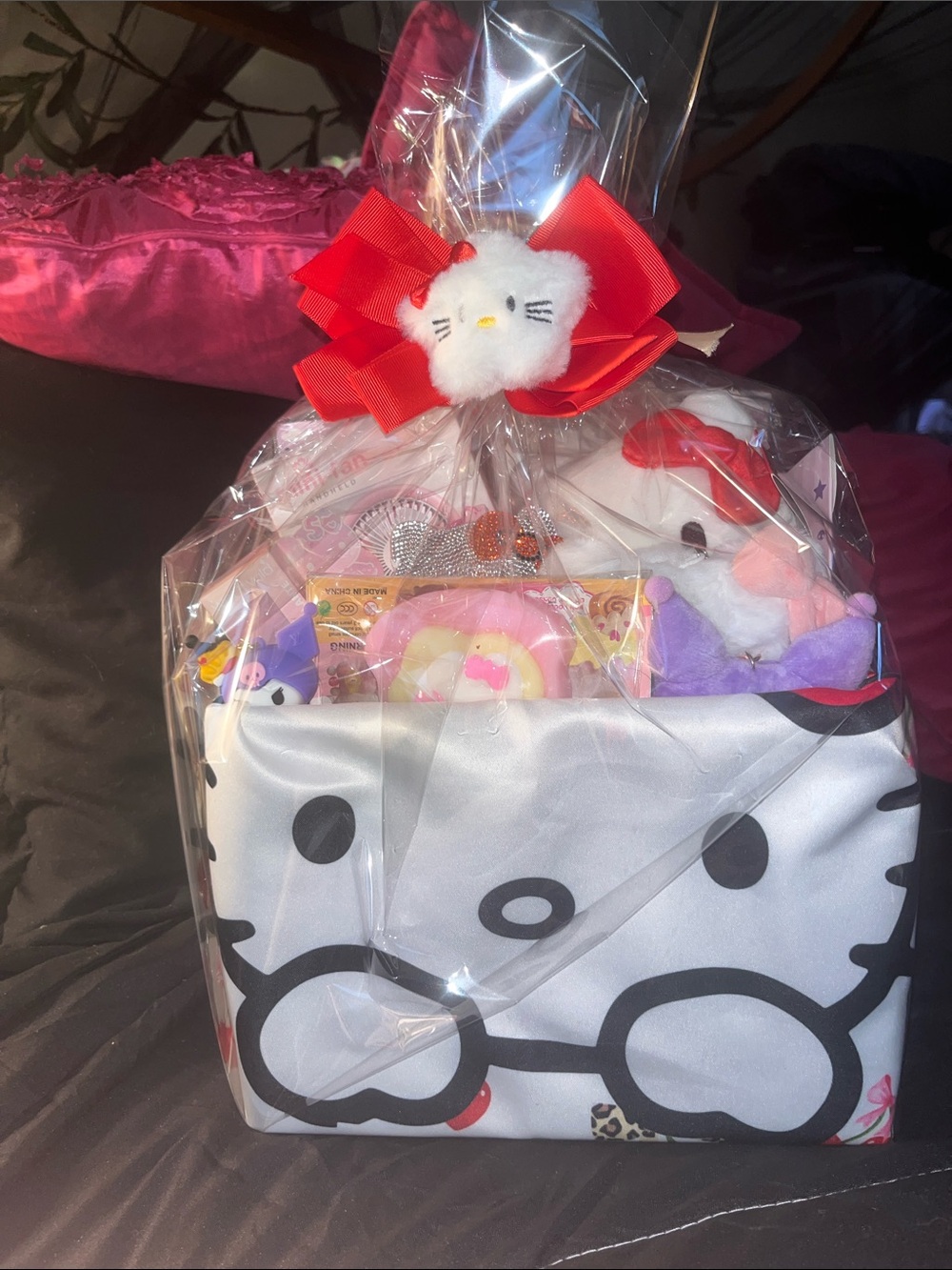 Sanrio Pink White Hello Kitty Plush Gift Basket